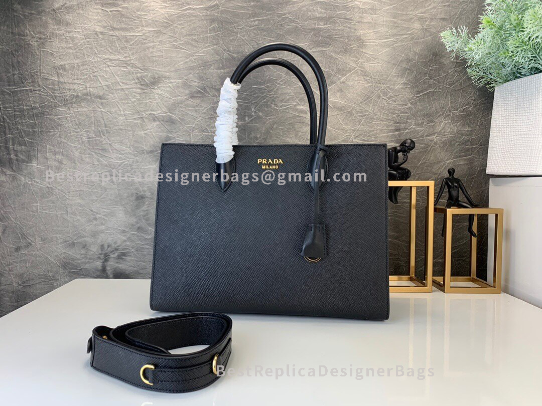 Prada Bibiltheque Black Large Saffiano Leather Bag GHW